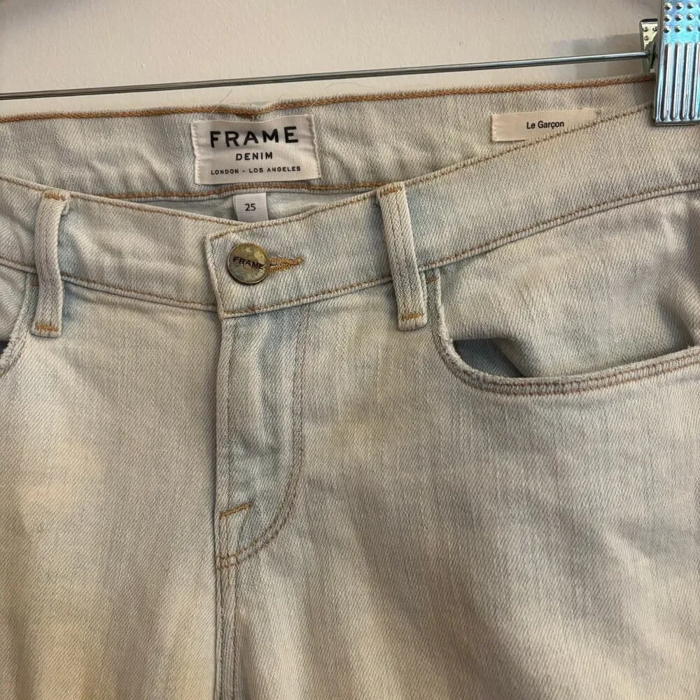 FRAME Denim Women’s Le Garçon Distressed Jeans 25 Light Wash Pier